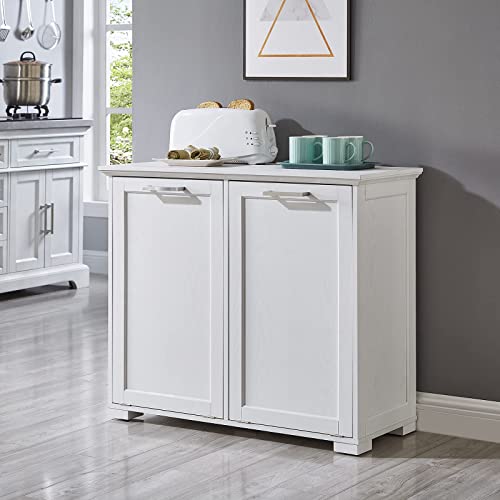 OLD CAPTAIN Double Tilt Out Trash Cabinet, Wooden Kitchen Garbage Can Free Standing Holder (White)