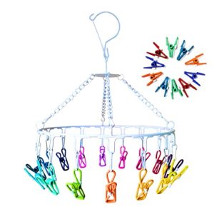 aikaili-us clothes drying rack for socks, underwear,bras,lingerie baby clothes etc. laundry drying rack with windproof hook clip and 360 ° rotation design (16 clips+10 diy clips,rainbow colors)