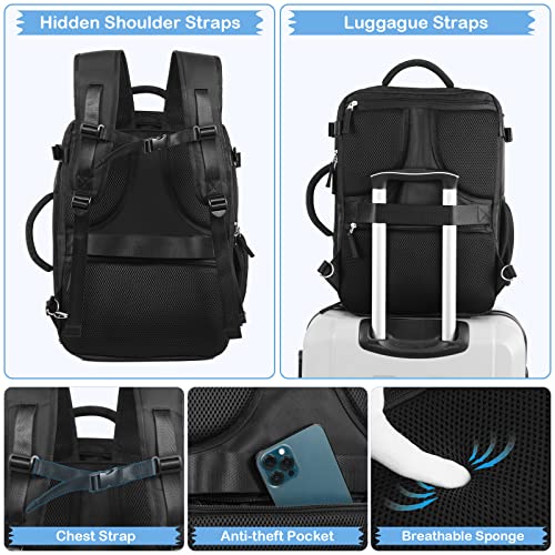 Hanples Extra Large Travel Backpack for Women as Person Item Flight Approved, 40L Carry On Backpack, 17 Inch Laptop Backpack, Waterproof Backpack, Hiking Backpack, Casual Bag Backpack(Black)