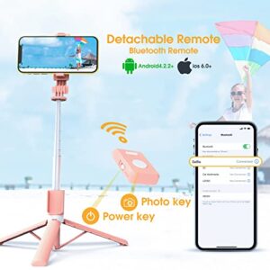 Selfie Stick Tripod with Remote 44 inch Bluetooth Selfie Stick Wireless Extendable Upgrade Portable Lightweight Tripod for iPhone 14 13 12 11 Pro Max Samsung Galaxy S22 S21 Android (Pink)