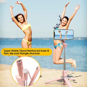 Selfie Stick Tripod with Remote 44 inch Bluetooth Selfie Stick Wireless Extendable Upgrade Portable Lightweight Tripod for iPhone 14 13 12 11 Pro Max Samsung Galaxy S22 S21 Android (Pink)
