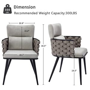 BFZ Mid-Century Modern Dining Chairs Set of 4, Handmade Woven Kitchen Chairs, Upholstered Velvet Chairs with Metal Legs, Living Room