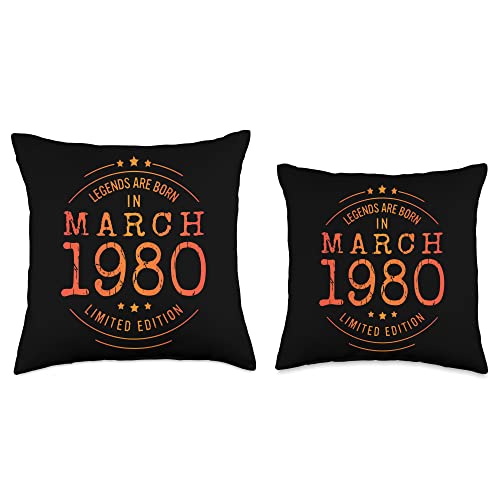 Birthday Costume Gift Idea Women Born 1980 Men Birthday March 1980 Year Limited Edition Used Legends Throw Pillow, 18x18, Multicolor