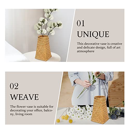 DECHOUS Home Decor Home Decor Trash Can Straw Woven: Wastebasket Woven Vase Decorative Container Bedroom Office Small Garbage Cans Wicker Waste Basket Countertop Container for Home Office Vases