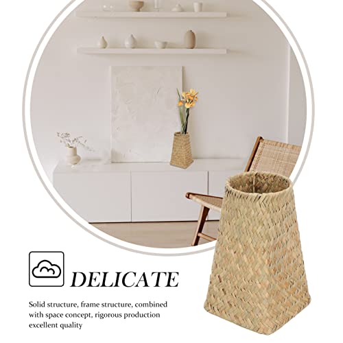 DECHOUS Trash Can Straw Woven: Wastebasket Woven Vase Decorative Container Bedroom Office Small Garbage Cans Wicker Waste Basket Countertop Container for Home Office