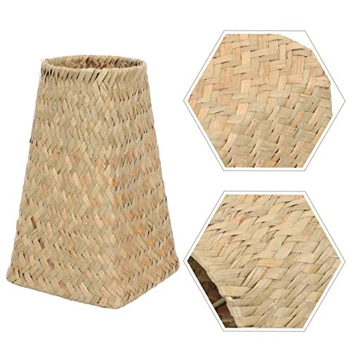 DECHOUS Trash Can Straw Woven: Wastebasket Woven Vase Decorative Container Bedroom Office Small Garbage Cans Wicker Waste Basket Countertop Container for Home Office