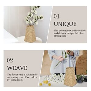 DECHOUS Trash Can Straw Woven: Wastebasket Woven Vase Decorative Container Bedroom Office Small Garbage Cans Wicker Waste Basket Countertop Container for Home Office