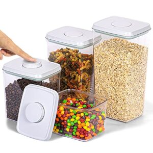 uamector pop airtight food storage containers with lids, top pop one button control, bpa-free air tight stackable dry cereal container set for pantry snack coffee sugar kitchen pantry organization