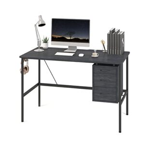 linsy home computer desk 47 inch with 3 drawer, writing desk study table with monitor stand groove for home office, black