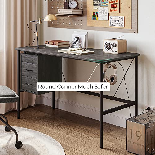 LINSY HOME Computer Desk 47 inch with 3 Drawer, Writing Desk Study Table with Monitor Stand Groove for Home Office, Black