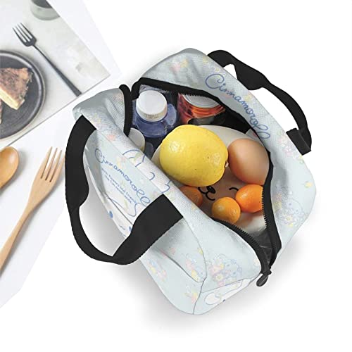 Blue Floral Anime Lunch Bag For Women Girl Insulated Portable Reusable Kawaii Tote Lunch Box With Compartments For Picnic Work School Travel