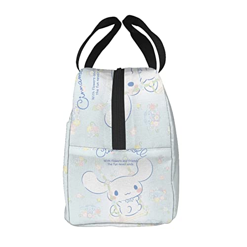 Blue Floral Anime Lunch Bag For Women Girl Insulated Portable Reusable Kawaii Tote Lunch Box With Compartments For Picnic Work School Travel