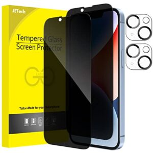 jetech privacy full coverage screen protector for iphone 14 plus 6.7-inch (not for iphone 14 6.1-inch) with camera lens protector, anti-spy tempered glass film, 2-pack each