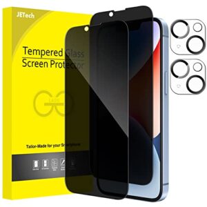 jetech privacy full coverage screen protector for iphone 14 6.1-inch (not for iphone 14 plus 6.7-inch) with camera lens protector, anti-spy tempered glass film, 2-pack each