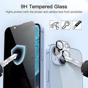 JETech Privacy Full Coverage Screen Protector for iPhone 14 6.1-Inch (NOT FOR iPhone 14 Plus 6.7-Inch) with Camera Lens Protector, Anti-Spy Tempered Glass Film, 2-Pack Each