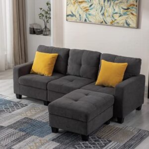 asunflower Modular Fabric Couch Sectional Sofa Middle Section Velvet Couch for Living Room Furniture Set, Deep Grey