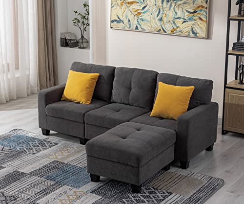 asunflower Modular Fabric Couch Sectional Sofa Middle Section Velvet Couch for Living Room Furniture Set, Deep Grey