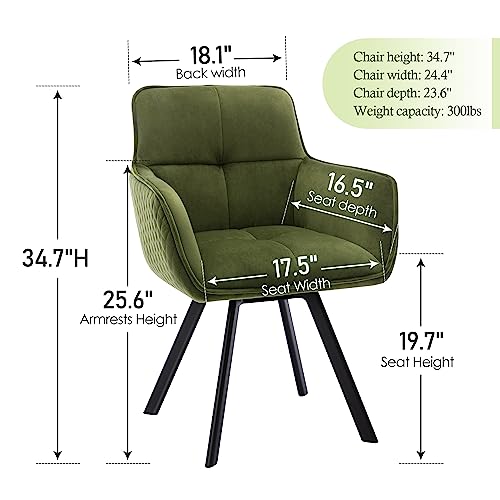 ONEVOG Olive Green Swivel Office Chair, Aesthetic Desk Chair with Upholstered Back Support, Velvet Cozy Task Chair for Computer, Home, Apartment, Office, Dressing Room
