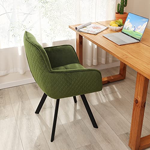 ONEVOG Olive Green Swivel Office Chair, Aesthetic Desk Chair with Upholstered Back Support, Velvet Cozy Task Chair for Computer, Home, Apartment, Office, Dressing Room