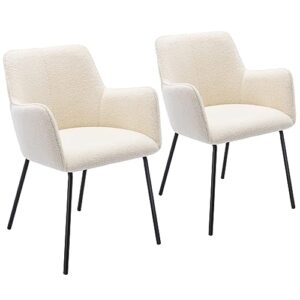 onevog boucle dining chairs with arms set of 2 with curved backrest, lumbar support upholstered cream fuzzy chair, upholstered dining room chair for dinner, small spaces, living room guest arm chairs
