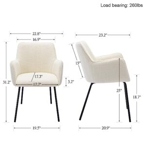 ONEVOG Boucle Dining Chairs with Arms Set of 2 with Curved Backrest, Lumbar Support Upholstered Cream Fuzzy Chair, Upholstered Dining Room Chair for Dinner, Small Spaces, Living Room Guest Arm Chairs