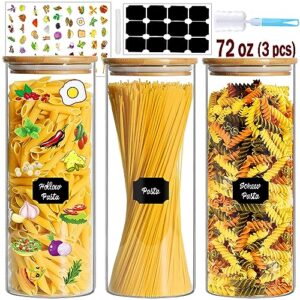 bgraceyy glass jars with bamboo lids, 72 oz 3 pcs kitchen glass containers with bamboo lids, airtight glass pantry storage containers with lids for spaghetti, pasta, rice, nuts, flour, bean, dry foods