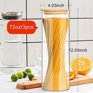 BGraceyy Glass Jars with Bamboo Lids, 72 oz 3 Pcs Kitchen Glass Containers with Bamboo Lids, Airtight Glass Pantry Storage Containers with Lids for Spaghetti, Pasta, Rice, Nuts, Flour, Bean, Dry Foods