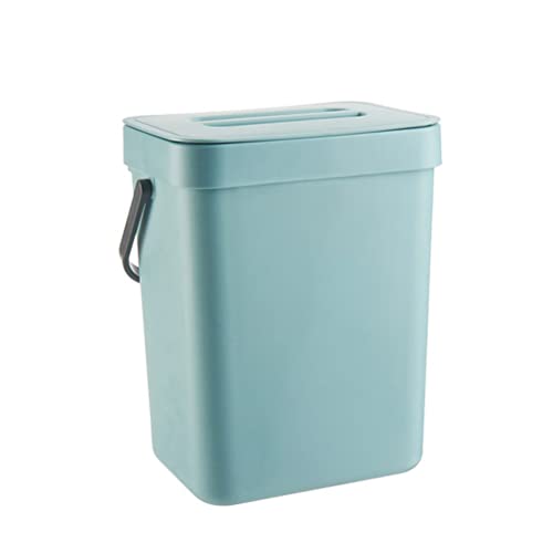 OHEPFD Small Kitchen Compost Bin with Lid 3L Kitchen Waste Bin Household Countertop Container Hanging Small Trash Can for Rubbish Composter, Gray Blue, 3L: 16.1*13*20.5cm