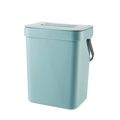 OHEPFD Small Kitchen Compost Bin with Lid 3L Kitchen Waste Bin Household Countertop Container Hanging Small Trash Can for Rubbish Composter, Gray Blue, 3L: 16.1*13*20.5cm