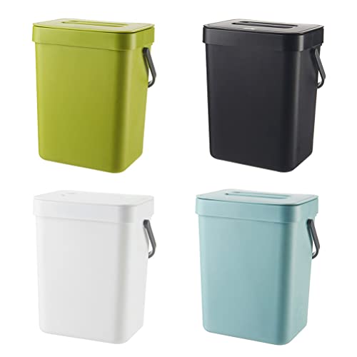 OHEPFD Small Kitchen Compost Bin with Lid 3L Kitchen Waste Bin Household Countertop Container Hanging Small Trash Can for Rubbish Composter, Gray Blue, 3L: 16.1*13*20.5cm