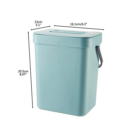 OHEPFD Small Kitchen Compost Bin with Lid 3L Kitchen Waste Bin Household Countertop Container Hanging Small Trash Can for Rubbish Composter, Gray Blue, 3L: 16.1*13*20.5cm