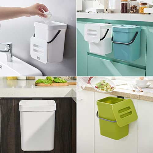 OHEPFD Small Kitchen Compost Bin with Lid 3L Kitchen Waste Bin Household Countertop Container Hanging Small Trash Can for Rubbish Composter, Gray Blue, 3L: 16.1*13*20.5cm