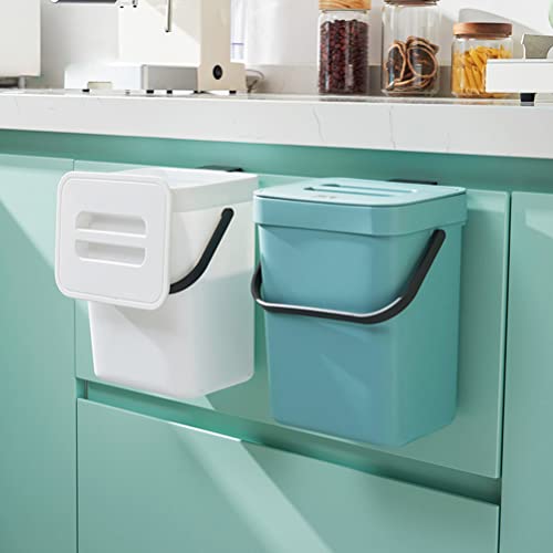 OHEPFD Small Kitchen Compost Bin with Lid 3L Kitchen Waste Bin Household Countertop Container Hanging Small Trash Can for Rubbish Composter, Gray Blue, 3L: 16.1*13*20.5cm