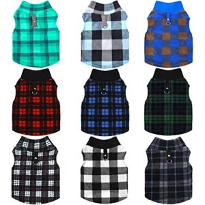 9 pieces polar fleece dog sweater soft fleece vest with leash ring plaid warm winter pet clothes dog pullover jacket for dogs cats winter chihuahua pet indoor outdoor use (s)