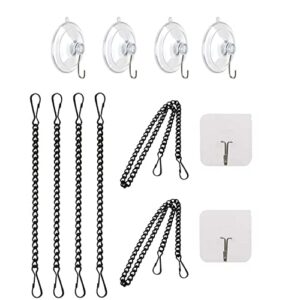 boxcasa suction cup hooks pack,hanging chain with adhesive hooks and suction cup hooks for stained glass window hangings,suncatchers,kitchen,windows, tiles,4 pieces 8 inch and 2 pieces 24 inch pack