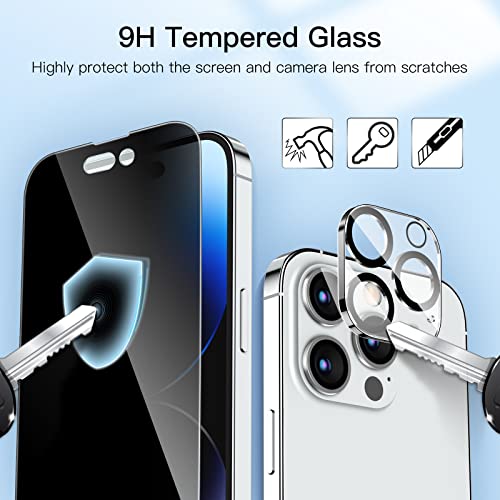 JETech Privacy Full Coverage Screen Protector for iPhone 14 Pro Max 6.7-Inch (NOT FOR iPhone 14 Pro 6.1-Inch), with Camera Lens Protector, Anti-Spy Tempered Glass Film, 2-Pack Each