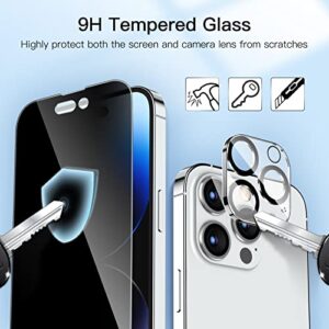 JETech Privacy Full Coverage Screen Protector for iPhone 14 Pro 6.1-Inch with Camera Lens Protector (NOT FOR iPhone 14 Pro Max 6.7-Inch), Anti-Spy Tempered Glass Film, 2-Pack Each