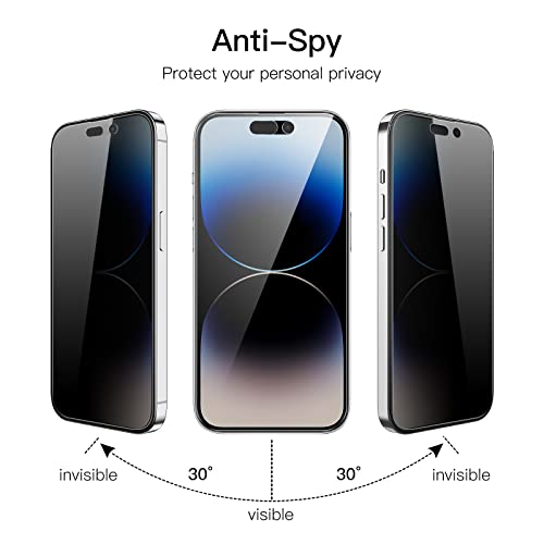 JETech Privacy Full Coverage Screen Protector for iPhone 14 Pro 6.1-Inch with Camera Lens Protector (NOT FOR iPhone 14 Pro Max 6.7-Inch), Anti-Spy Tempered Glass Film, 2-Pack Each