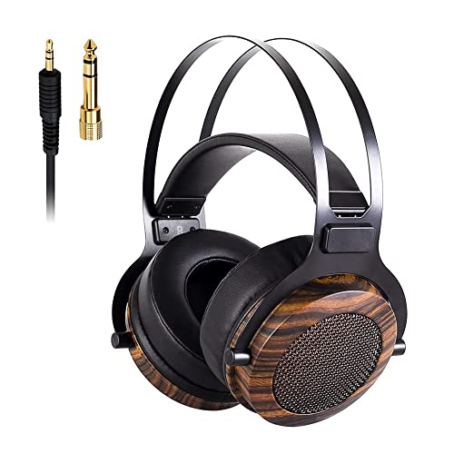 lotorasia Wired Over Ear Headphones, Studio Headset Music Recording 50mm Drivers 3.5mm/6.35mm Audio Jack for Guitar amp Recording and Music Audiophile（Non Solid Wood）