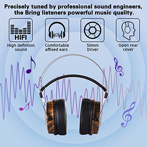 lotorasia Wired Over Ear Headphones, Studio Headset Music Recording 50mm Drivers 3.5mm/6.35mm Audio Jack for Guitar amp Recording and Music Audiophile（Non Solid Wood）