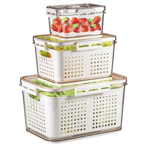 vegetable fruit storage containers for fridge organizer with lid & colander 3 pack bpa-free produce saver containers for lettuce berry stay fresh,lettuce keeper for fridge organizers and storage clear