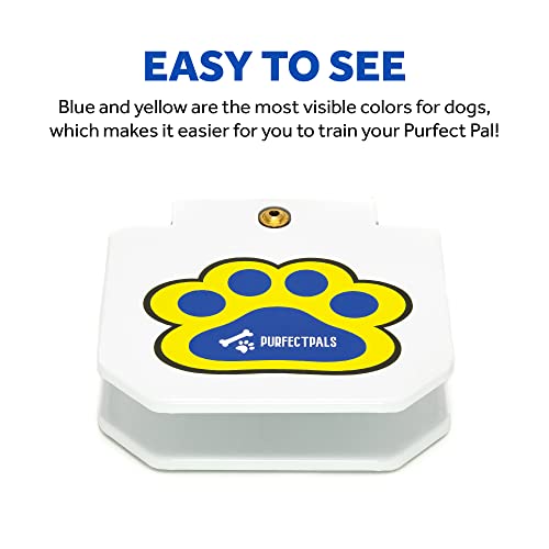 PurfectPals Dog Water Fountain, Step On Paw Activated Dispenser for Dogs, Upgraded Sprinkler, Easy to Use and Sturdy Fresh Drinking, White, Blue, Yellow