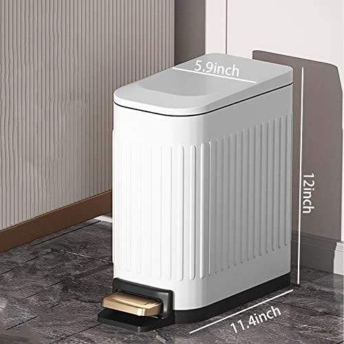 Doyingus Small Trash Can with Lid Soft Close, 1.6 Gal Stainless Steel Step Trash Bin, Slim Garbage Can with Inner Bucket for Bathroom, Bedroom, Office, Kitchen (White)