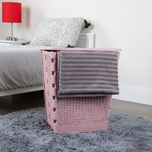 Mind Reader Basket Collection, Foldable Laundry Hamper, 61 Liter (10kg/22lbs) Capacity, Cut Out Handles, Attached Hinged Lid, Ventilated, 14.5"L x 18"W x 21.25"H, Pink