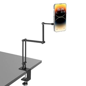 metisinno magnetic foldable phone stand for magsafe, desk monitor arm phone mount for iphone 14 13 12 pro max plus mini, facetiming, zoom video calling, live streaming &more, cnc aluminum body, black