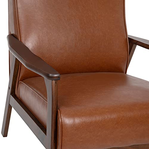 Flash Furniture Langston Commercial Mid Century Modern Chair - Cognac LeatherSoft Upholstery - Walnut Finish Wooden Frame and Arms - Extra Supportive Sinuous Springs