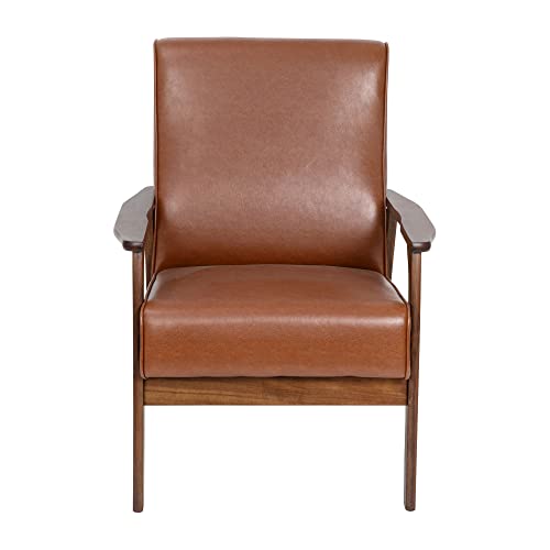 Flash Furniture Langston Commercial Mid Century Modern Chair - Cognac LeatherSoft Upholstery - Walnut Finish Wooden Frame and Arms - Extra Supportive Sinuous Springs