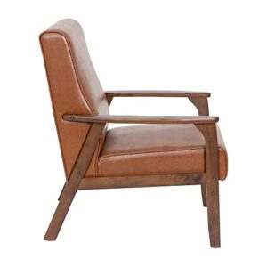 Flash Furniture Langston Commercial Mid Century Modern Chair - Cognac LeatherSoft Upholstery - Walnut Finish Wooden Frame and Arms - Extra Supportive Sinuous Springs