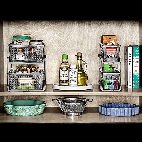 madesmart 2-Tier Plastic Multipurpose Organizer with Divided Slide-Out Storage Bins, Under Sink and Cabinet Organizer Rack, Clear