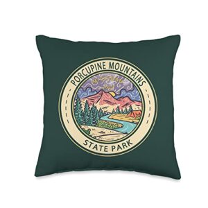 porcupine mountains state park designs porcupine mountains state park michigan badge vintage throw pillow, 16x16, multicolor